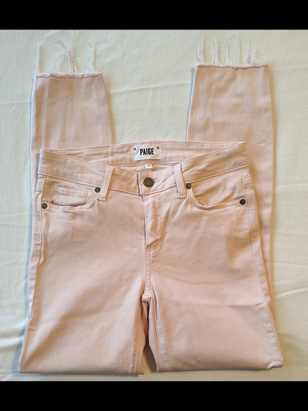 PAIGE Verdugo Crop Rose Bud Wash Raw Hem Stretch Women's Jeans Size 26